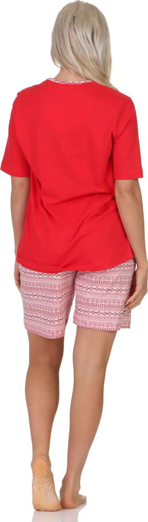 Normann Damen kurzarm Schlafanzug Shorty Pyjama im Ethnolook - auch in Übergrössen ; pink , 44