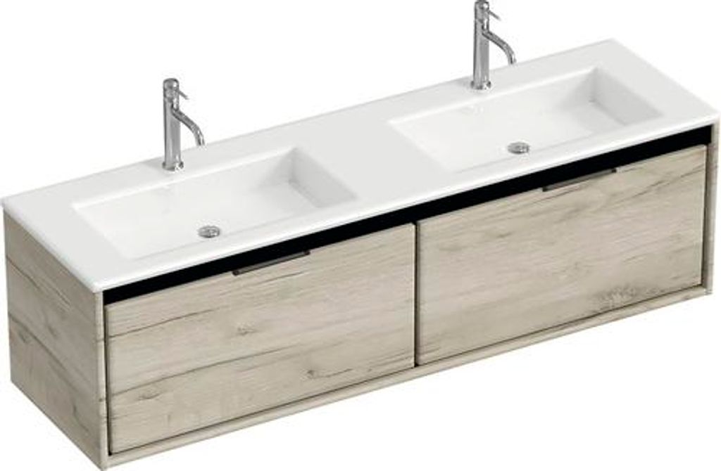 Doppelwaschbecken mit Unterschrank Sanox LOFT BxHxT 160.5x47x45.5 cm Frontfarbe craft oak 84754360