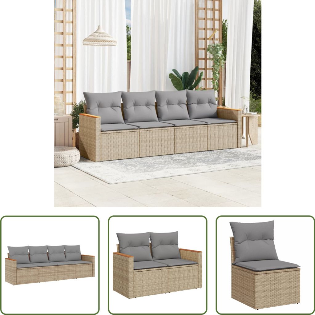 The Living Store 4-tlg. Garten-Sofagarnitur mit Kissen Beigemischung Poly Rattan