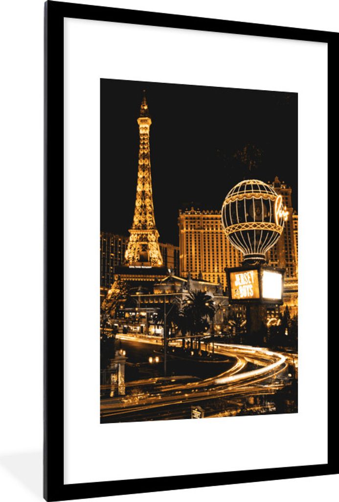 MuchoWow MuchoWow Gerahmtes Poster Gold - Eiffelturm - Las Vegas 60x90 cm - Poster mit zchwarzem Bilderrahmen - Dekoration - Wandposter Wohnzim...