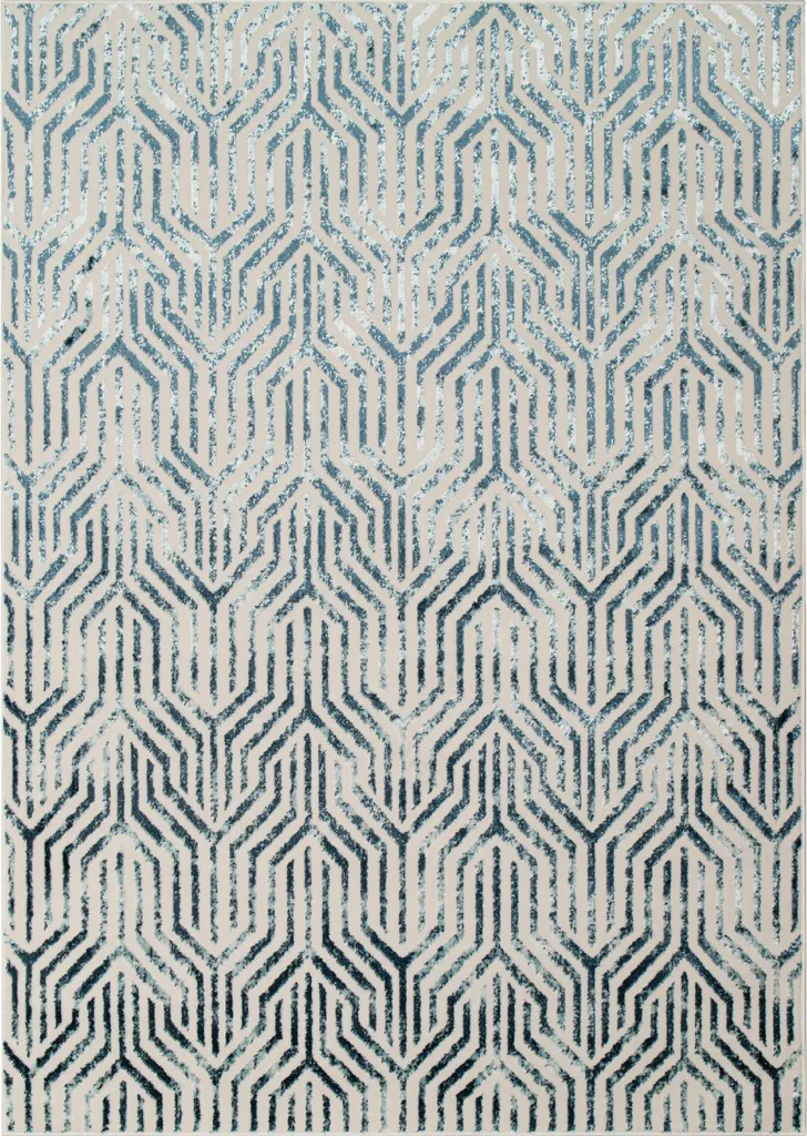 Tapis Salon Moderne Bleu Blanc 200x300 cm Anti-Tache Facile Entretien