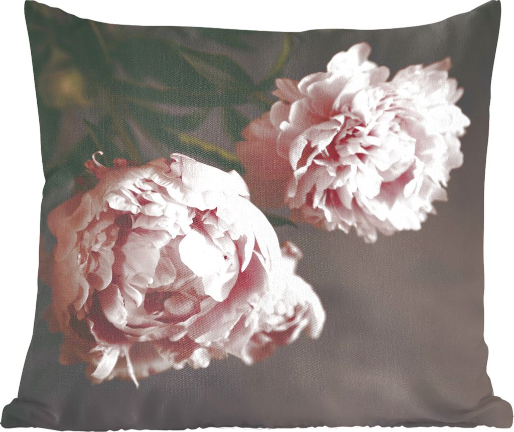 MuchoWow Zierkissen Sofakissen Wohnzimmer Dekokissen 45x45 cm Zwei rosa Pfingstrosen - Schlafpolster - Polster für das Sofa