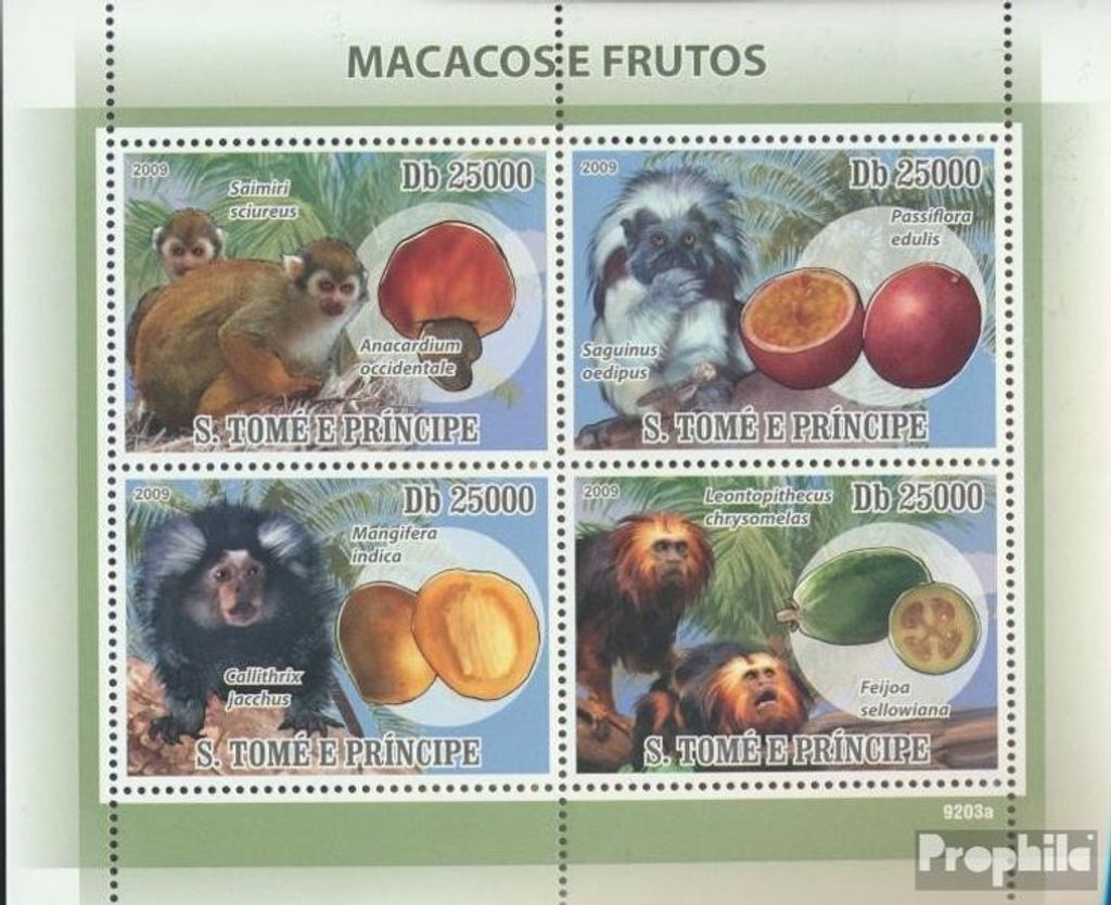 Briefmarken Sao Tome e Principe 2009 Mi 3903-3906 Kleinbogen (kompl.Ausg.) postfrisch Affen und Früchte