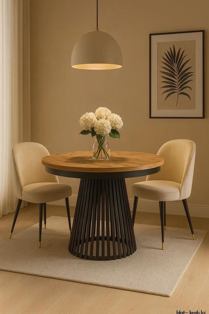 Esstisch GARDA rund Craft Gold Schwarzgestell 100–180 cm ausziehbar modern