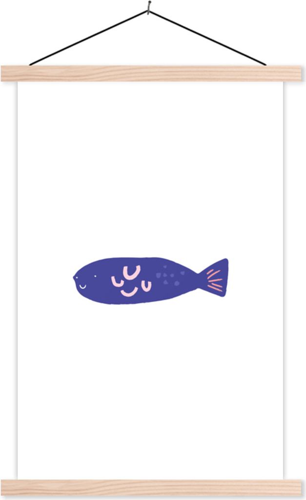 MuchoWow Textilposter Fisch - Lila - Pastell 40x60 cm mit holzfarbenen Rahmen - Poster