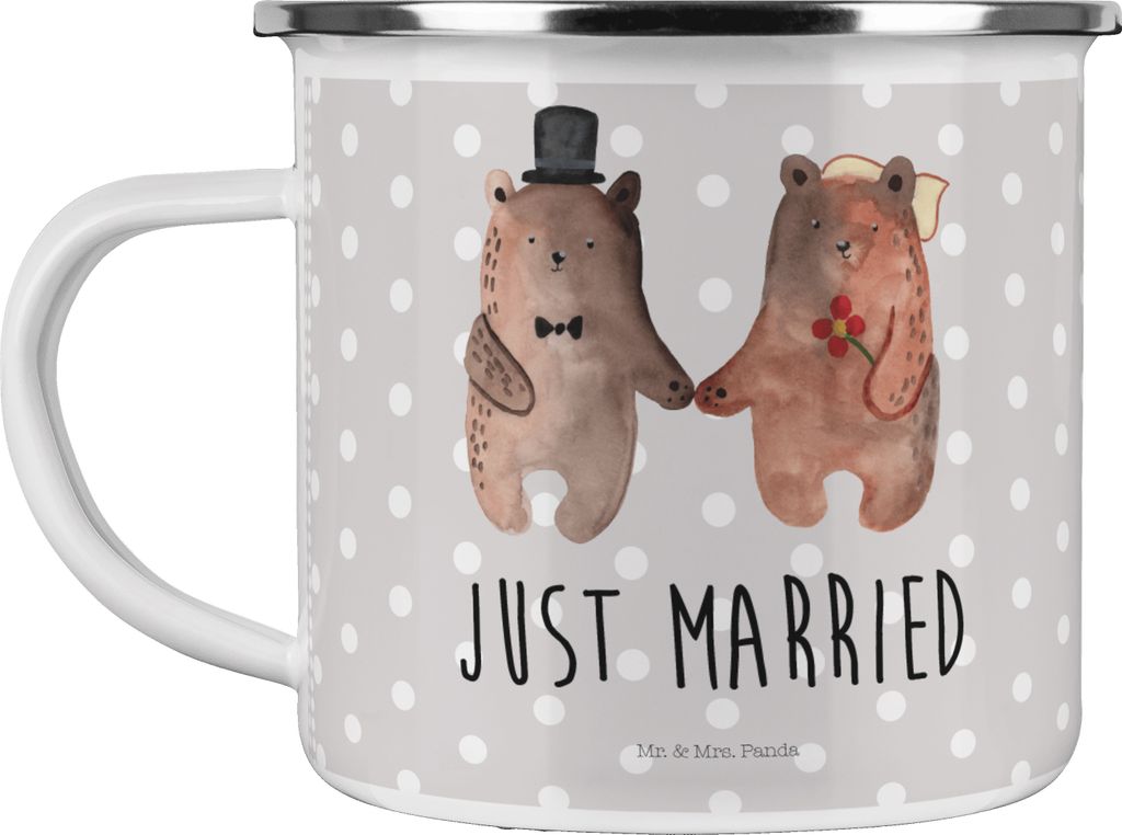 Mr. & Mrs. Panda Teetasse Bär Heirat - Grau Pastell - Geschenk, Teddy, Emaille Tasse, Pott, Becher, Teebecher
