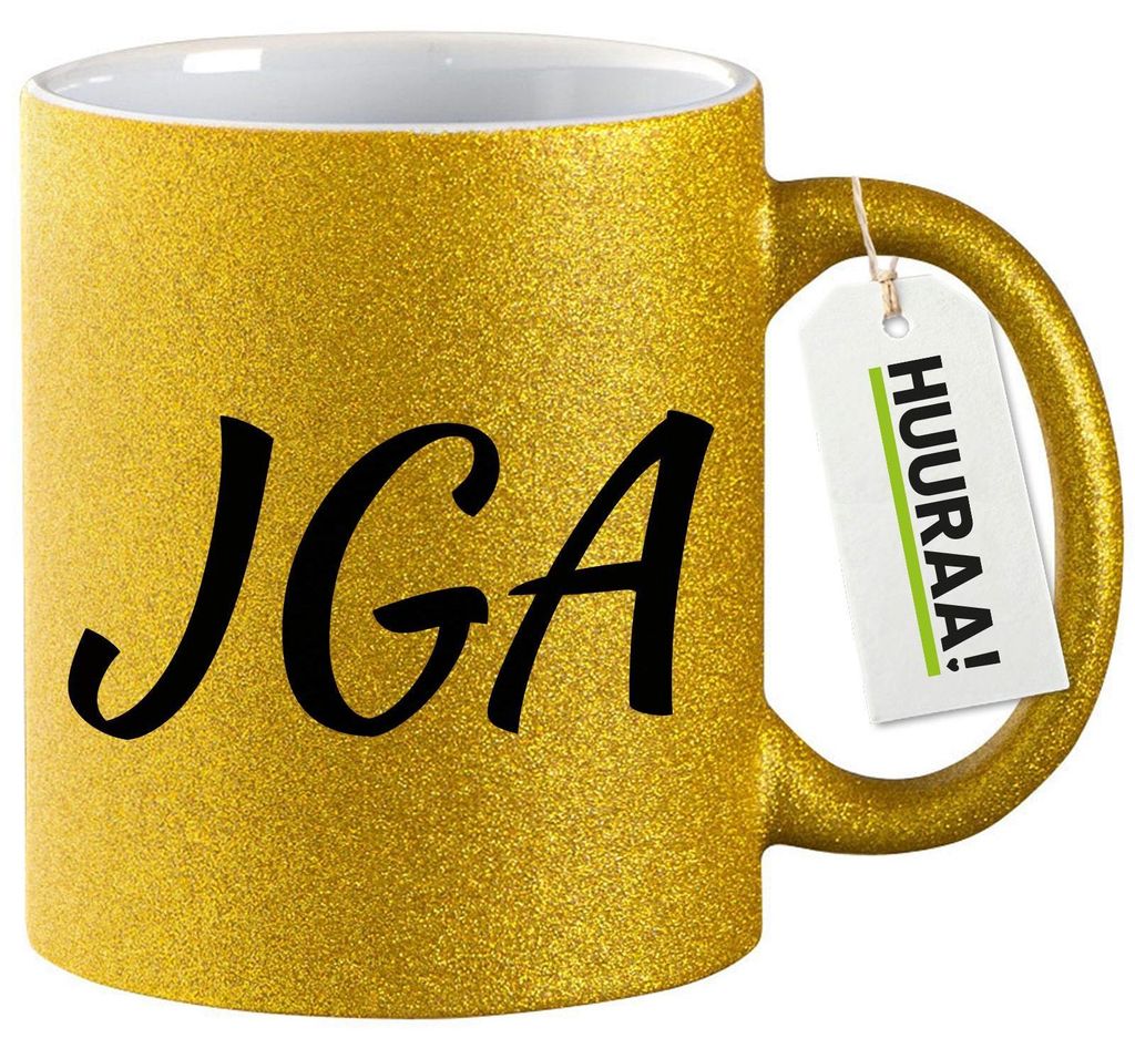 Huuraa Glitzertasse JGA Junggesellenabschied 330ml Gold Keramik Kaffeebecher Geschenkidee