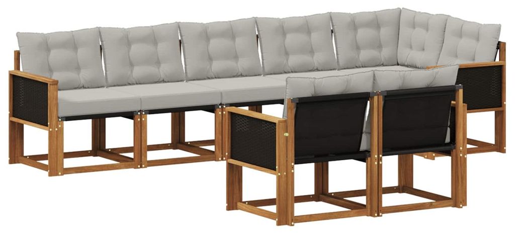 vidaXL Outdoor-Sofagarnitur mit Kissen 8 pcs Natürlich und Hellgrau