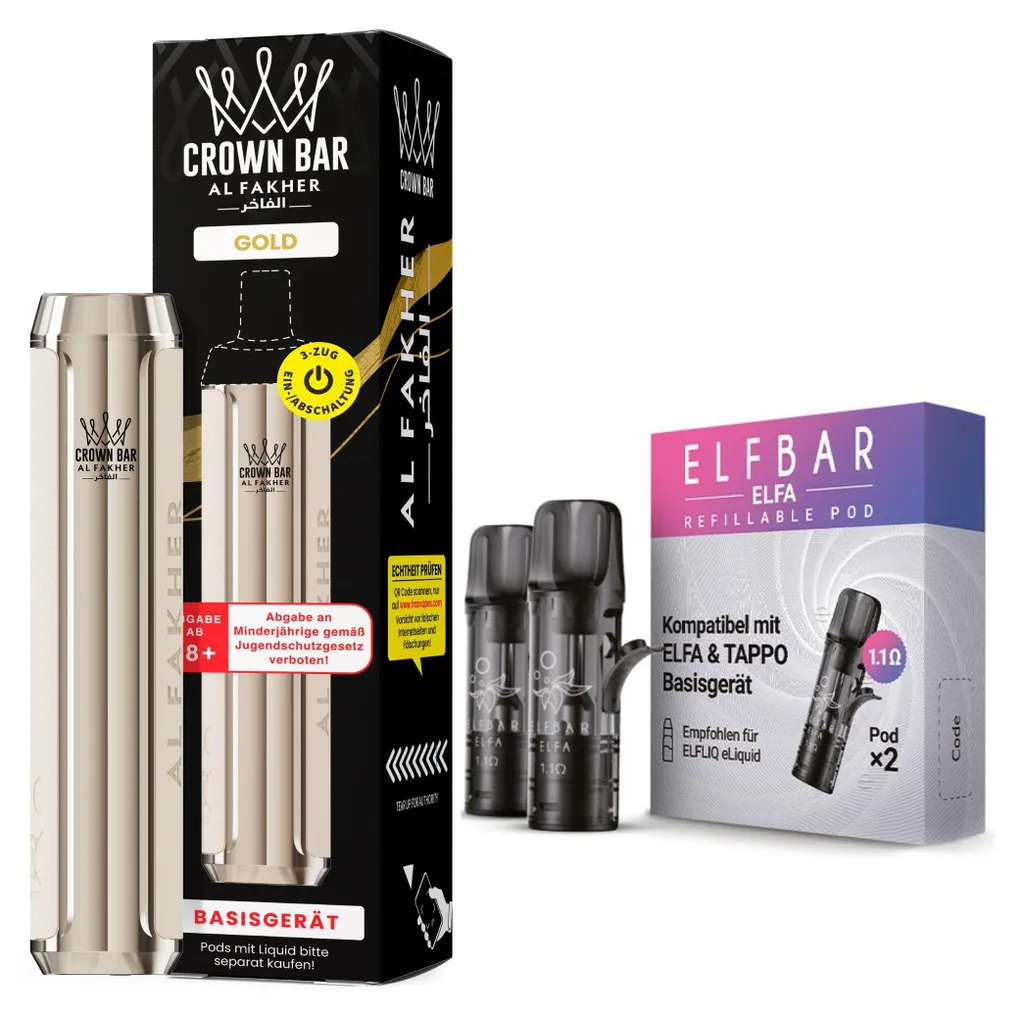 Al Fakher Pod batteria + 2 x 1,1Ω Elfa pod vuoti - Oro