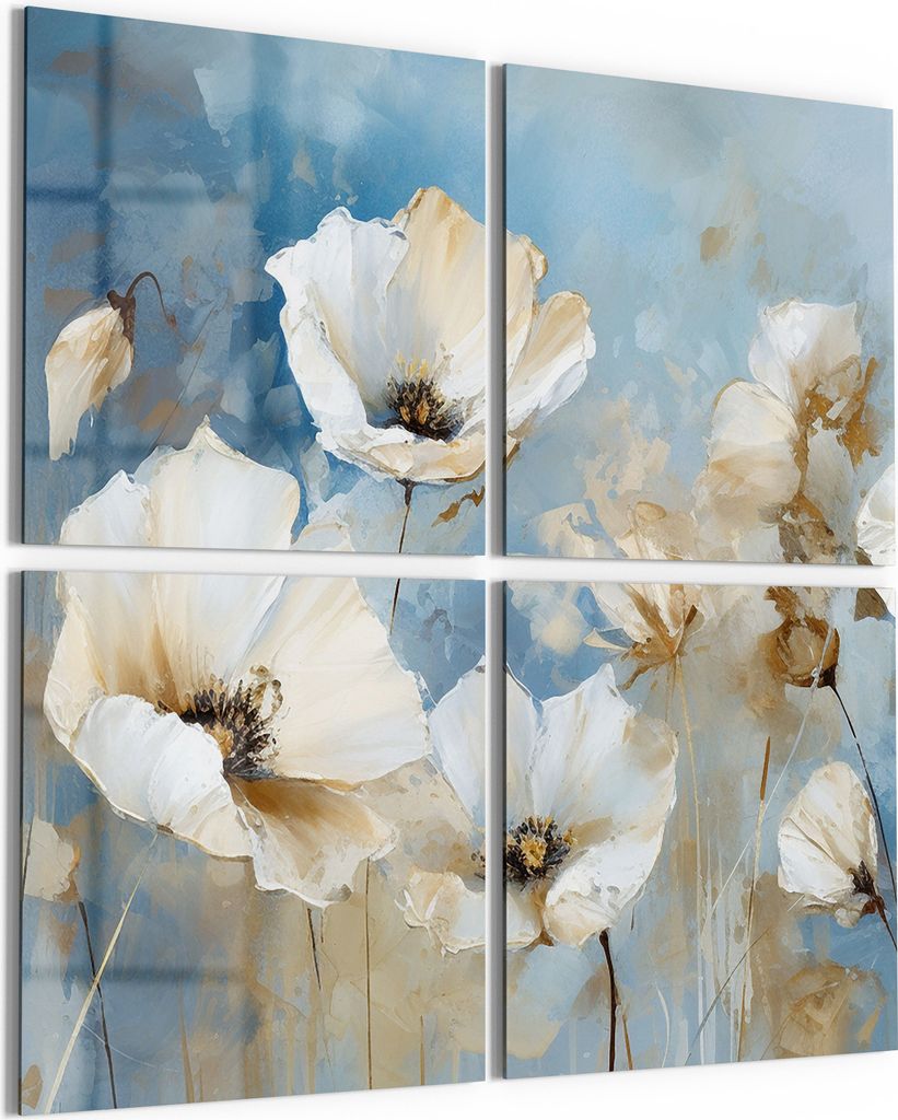 DEQORI Glasbild Echtglas 4x50x50 cm 'Abstrakte Blütenpracht' Wandbilder XXL groß