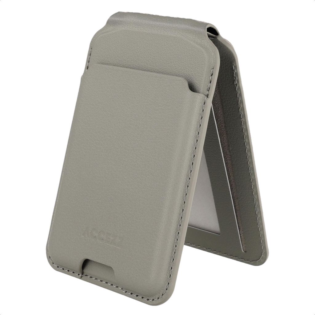 Accezz Magnetische Leder-Wallet mit Standfunktion - Geeignet für Find My - Light Grey