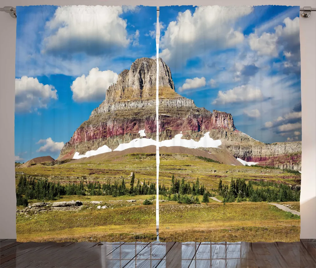 Rideau de salon robuste motif Peak et ciel nuageux multicolore 225cm