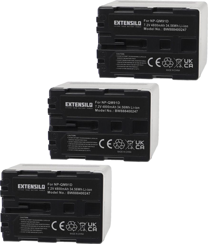 EXTENSILO 3x Akku kompatibel mit Sony MVC-CD400, MVC-CD500, MVC-CD200, MVC-CD250, HDR-UX1E, MVC-CD300, MVC-CD350 Kamera (4800 mAh, 7,2 V, Li-Ion)
