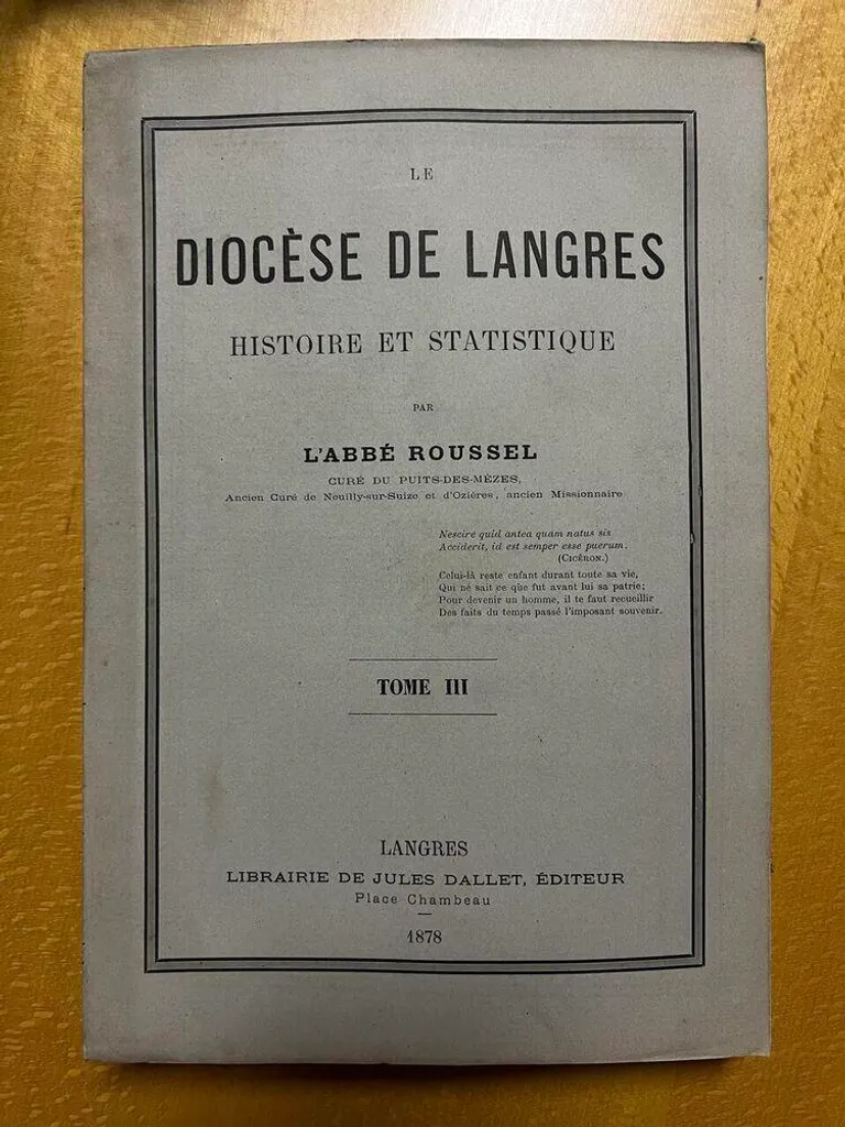 Livre d'Histoire sur le Diocèse de Langres - Tome 3 Statistique Régionale