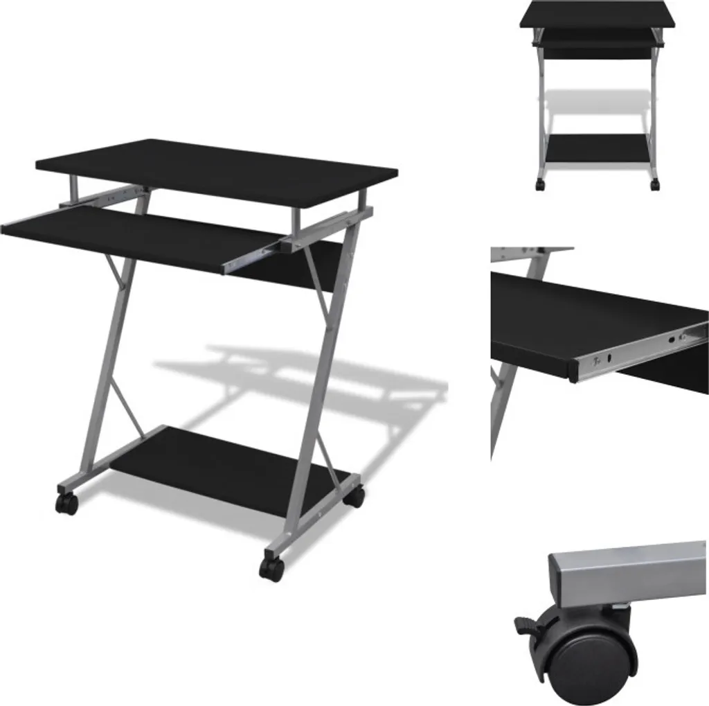 Bureau informatique mobile chariot PC noir sur roulettes gain de place 60cm
