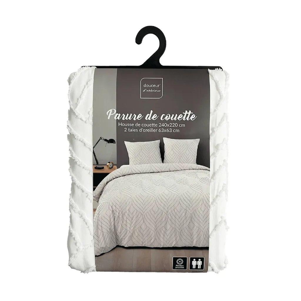 Parure de lit 240x220cm blanche pour lit 2 personnes design moderne