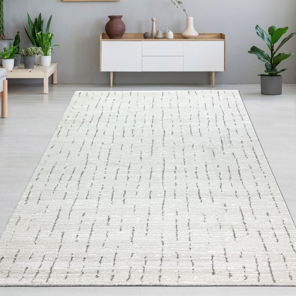 Wohnzimmer Teppich Schlafzimmer weich Strichmuster - creme mit grauen Streifen Größe - 200 x 290 cm