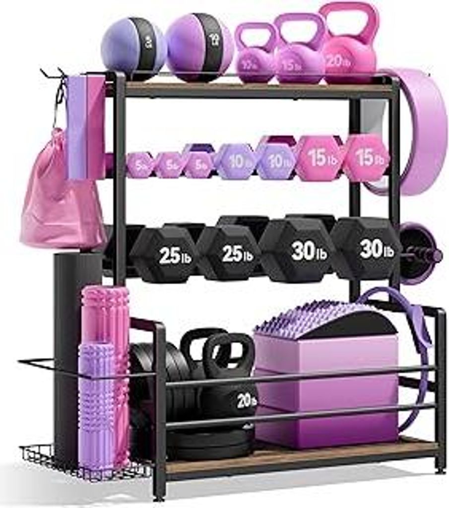 Home Gym Equipment Hantelständer, 3-stöckiger Aufbewahrungsständer für Hanteln & Kugelhanteln, Medizinballhalter, 272 kg Stahl Organizer mit Yo...