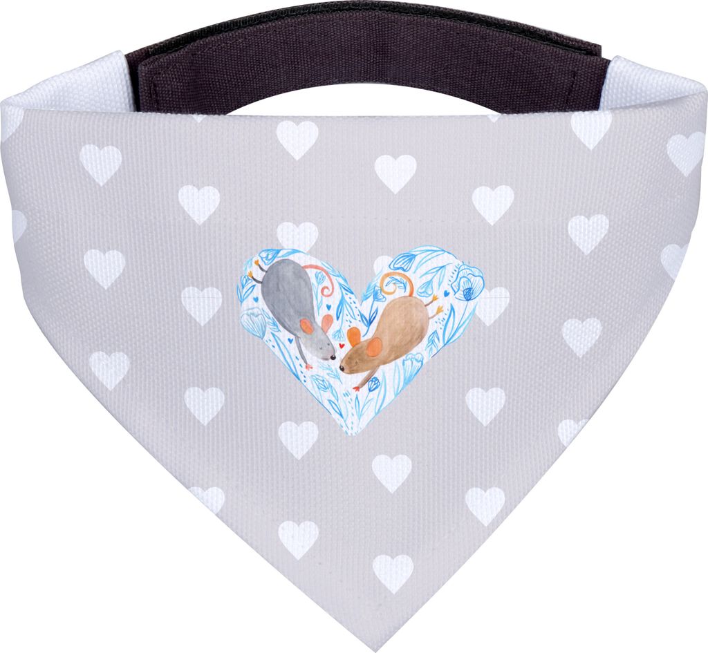 Mr. & Mrs. Panda Halstuch Mäuse Herz - Grau Pastell - Geschenk, Hund, Liebe, für Immer, Hochzeit, Freundin, Maus, Tuch, Hundehalstuch, Hunde
