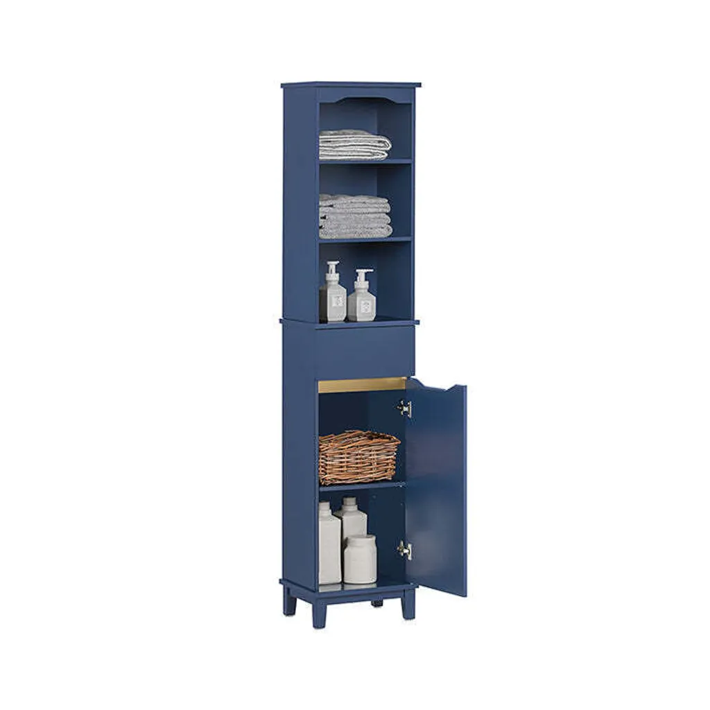 Colonne de Salle de Bain Haute avec Étagère Réglable et Structure en Pin
