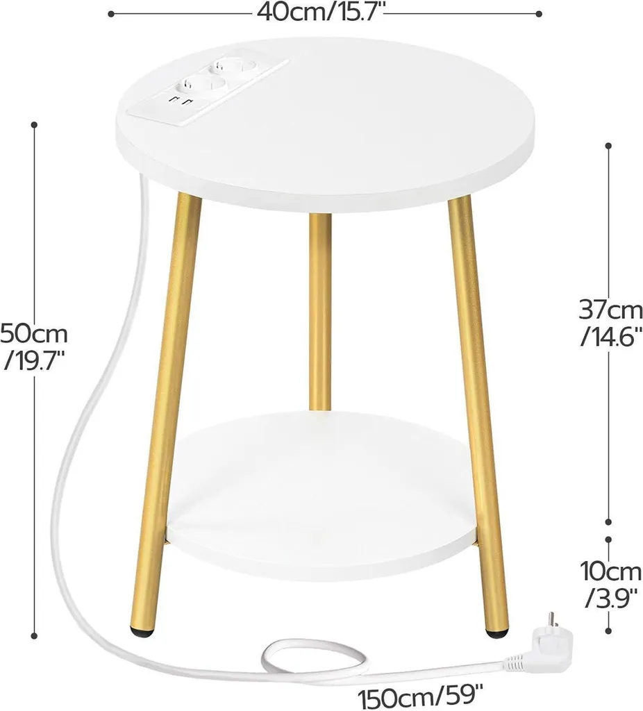 Table d'appoint ronde 2 niveaux avec prises USB intégrées style moderne - 3
