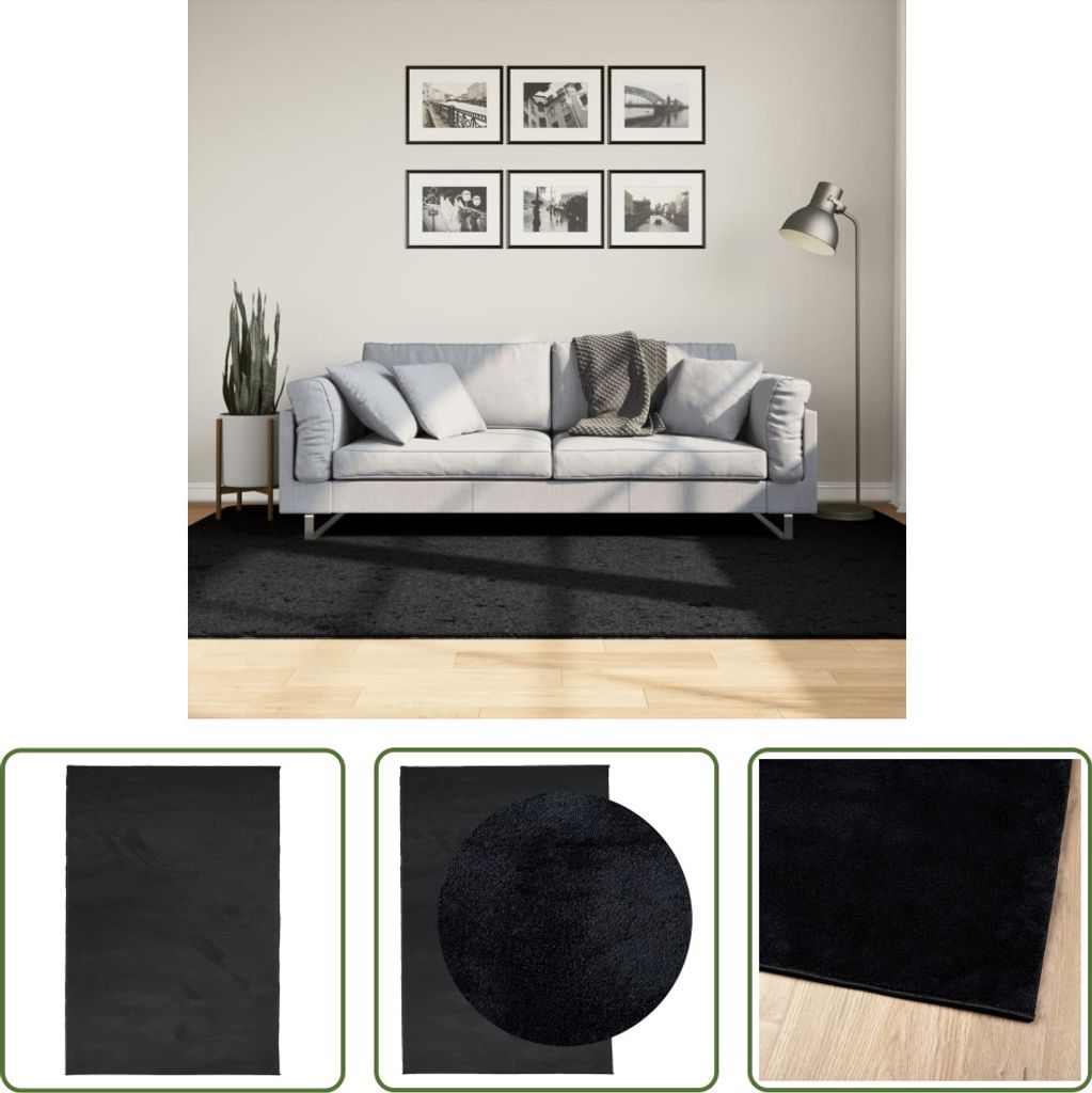 The Living Store Teppich OVIEDO Kurzflor Schwarz 160x230 cm