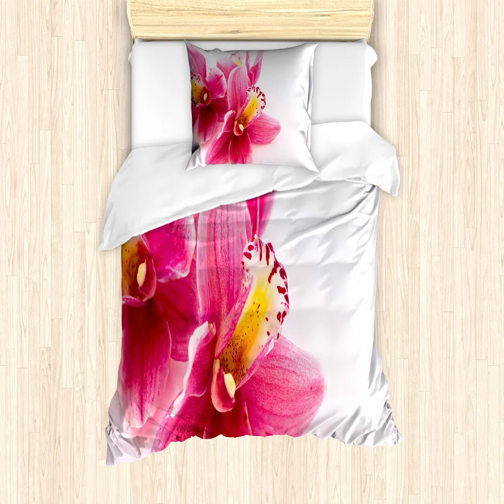 ABAKUHAUS Set copripiumino rosa scuro per letti singoli, Close up Orchideen Zum, antiacaro, adatto a chi soffre di allergie, con federa, 135 cm x 200 cm - 80 x 80 cm, rosa-arancione caldo