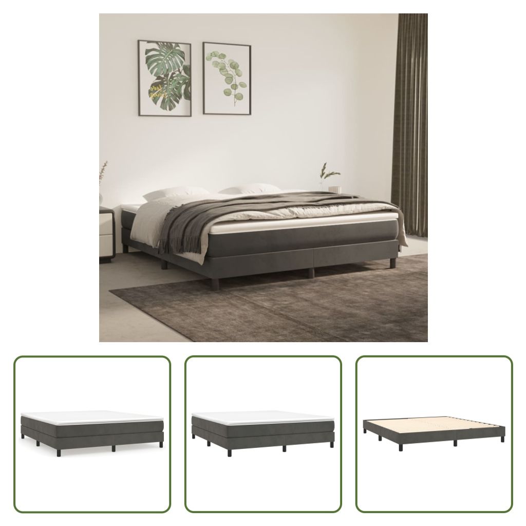 The Living Store Bettgestell Dunkelgrau 180×200 cm Samt
