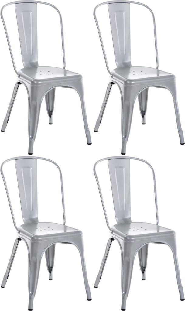 4-teiliges Set Metallstühle – Stapelbare Esstische – Industriedesign | Farbe: Silber