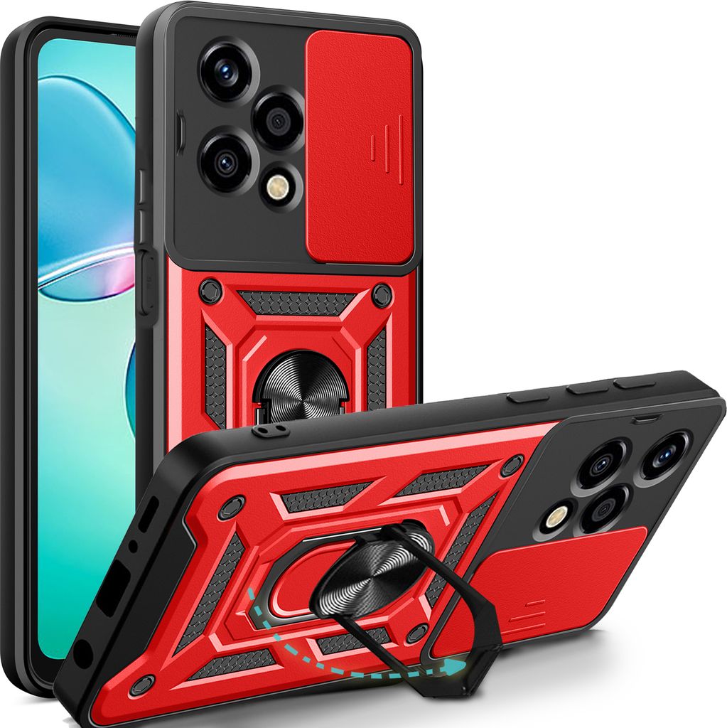 Outdoor Panzer Hülle für Honor 200 Lite Handyhülle mit Slide Kameraschutz Ringhalter in Rot