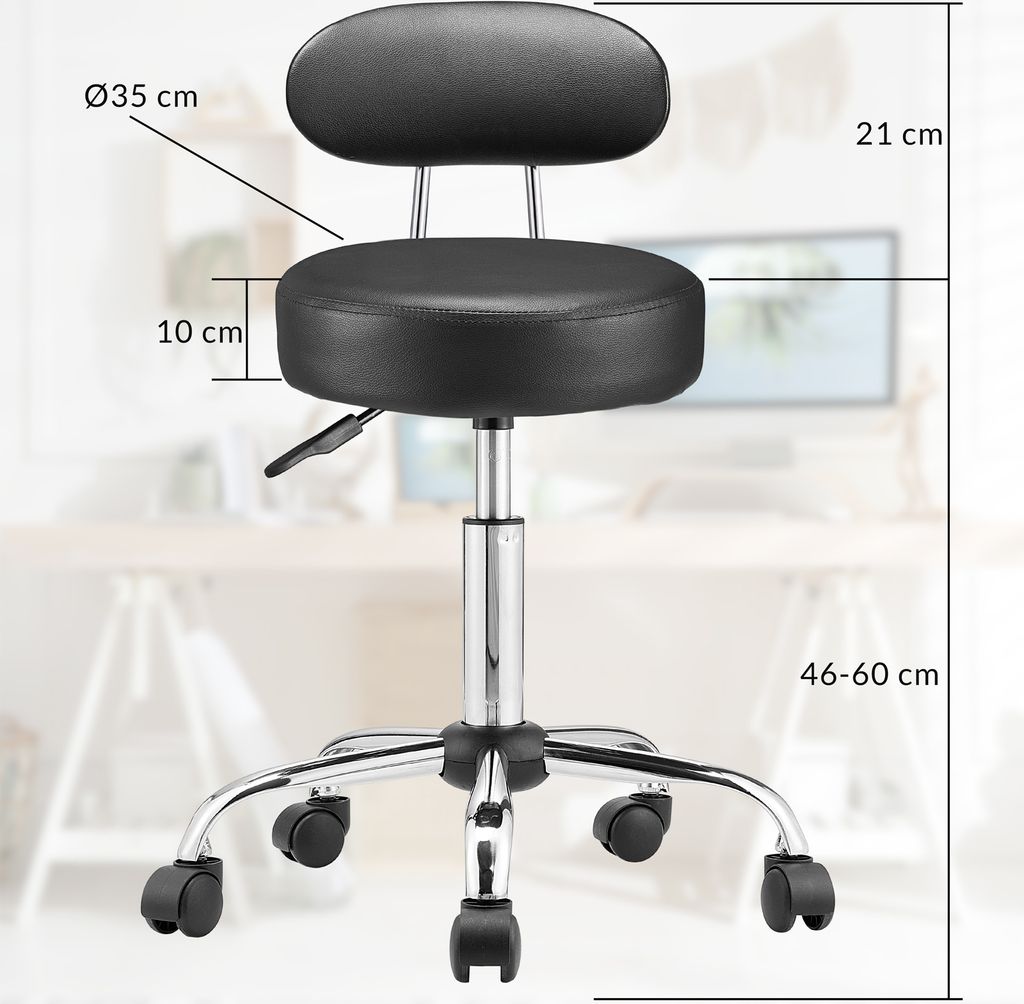 Taburetka na kolečkách s opěradlem, černá koženka, otočná Obrázek produktu 7