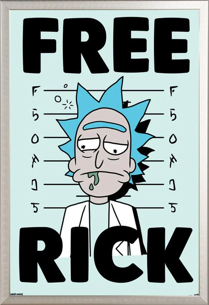 Rick & Morty Poster Rick Libero + Cornice Shinsuke Alluminio Argento