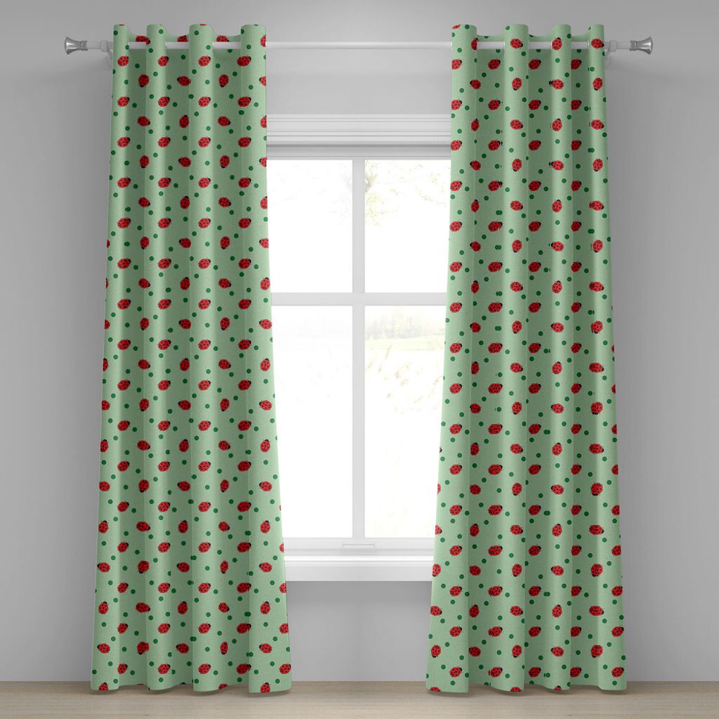 ABAKUHAUS Marienkäfer Ösenvorhang, Traditioneller Tupfen-Hintergrund-abstrakter netter Marienkäfer-Insekten-Spaß-Entwurf, Dekorative 2-Panel-Fe...