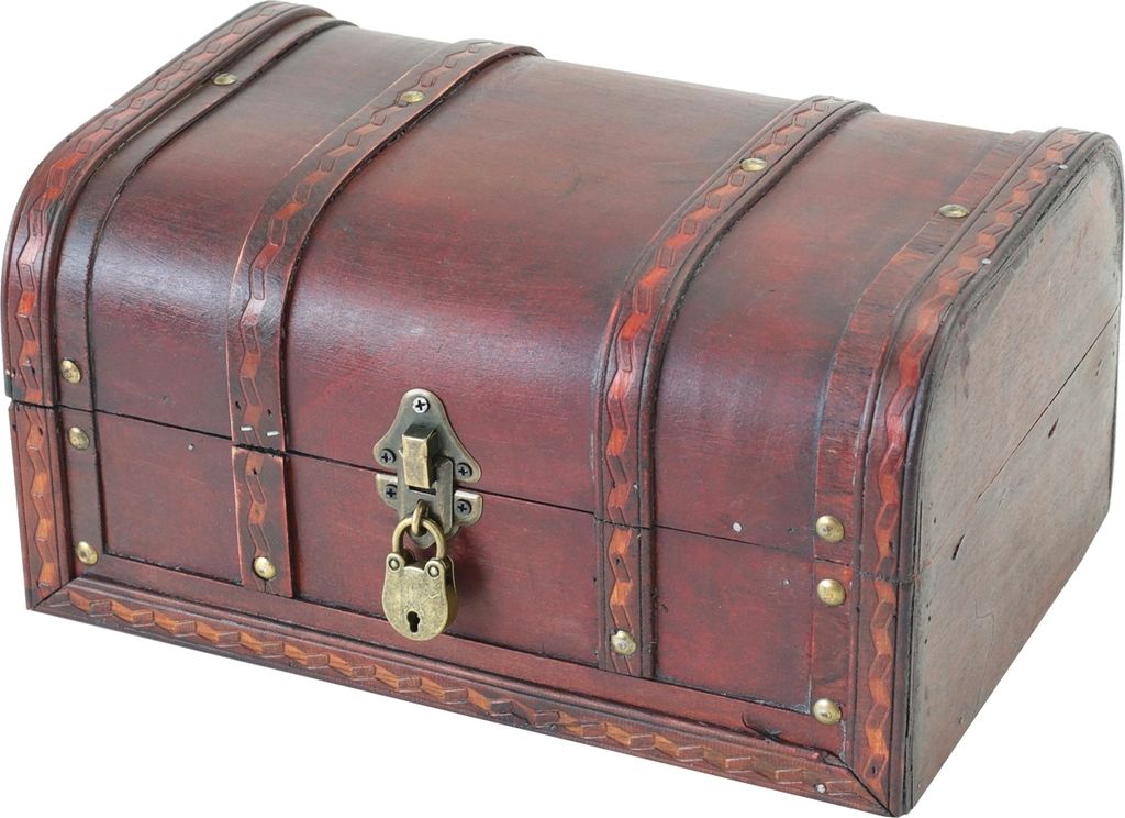 HMF Schatztruhe aus Holz, kleine Schatzkiste mit dekorativem Schloss für Kindergeburtstag, 30 x 20 x 15 cm, Spanien