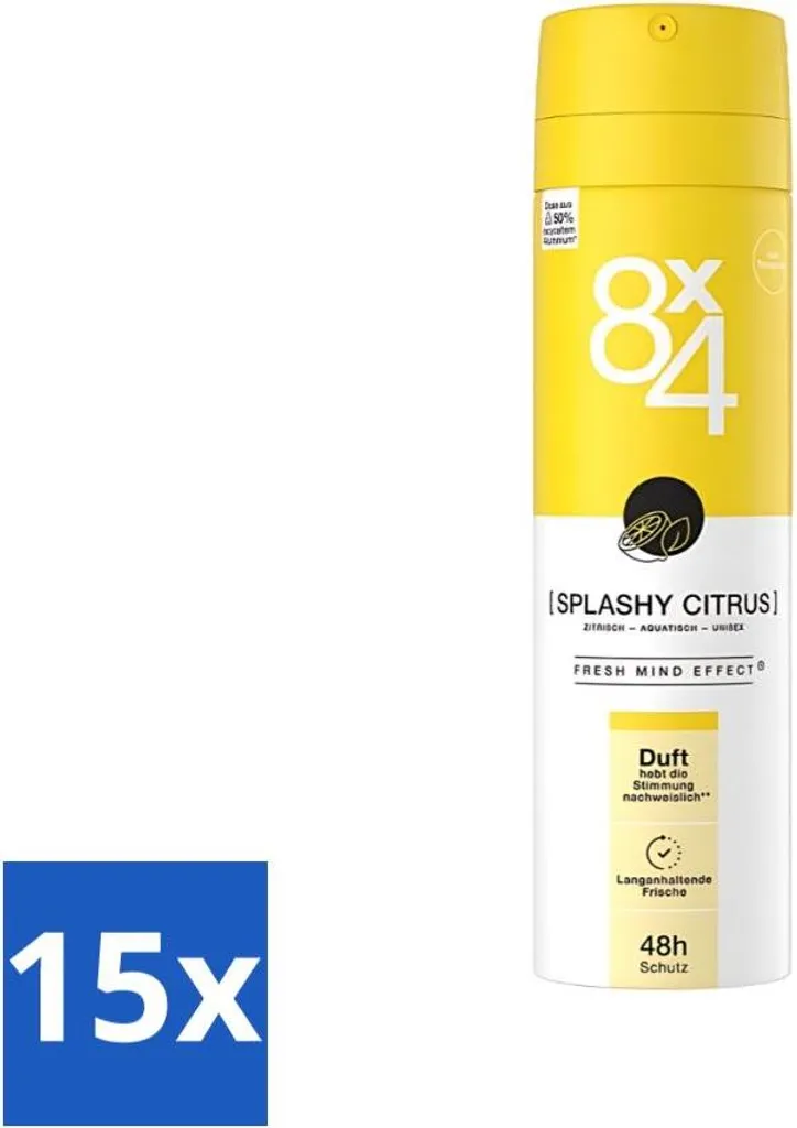 8 x 4 Deospray - Splashy Citrus - Deodorante - Profumo di agrumi - 150 ml - Confezione risparmio - 15 pezzi