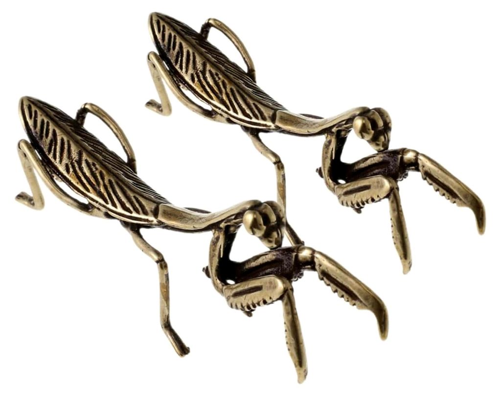 2er Set Mantis-Statue aus Messing Miniatur Dekofigur für Schreibtisch, Wohnzimmer und Büro, kreatives Metall Gottesanbeterin Ornament mit stabile...