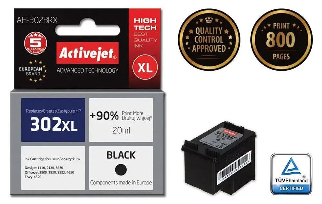 Activejet AH-302BRX ink (replacement for HP 302XL F6U68AE; Immagine del prodotto 