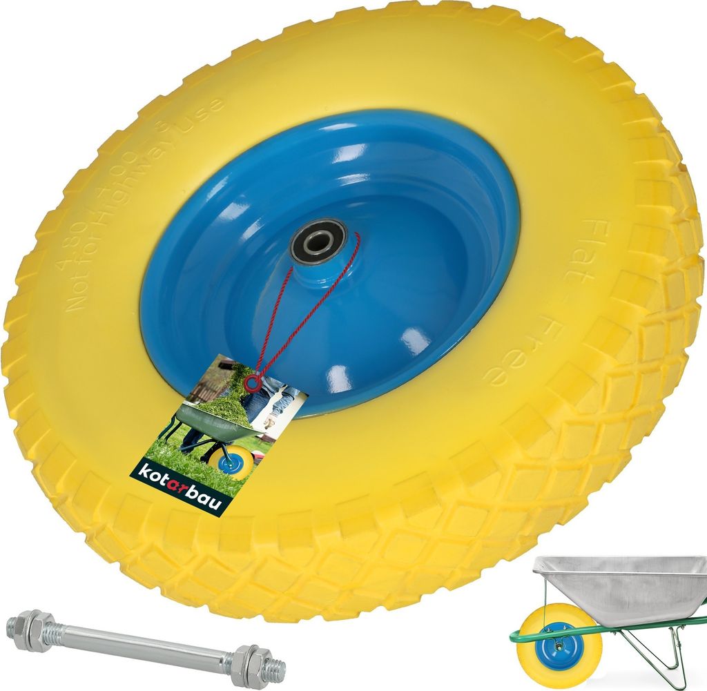 KOTARBAU Schubkarrenrad 4.80/4.00-8 Verstärkter PolyurethanReifen 200 kg Komplettrad mit Achse Ø 390mm