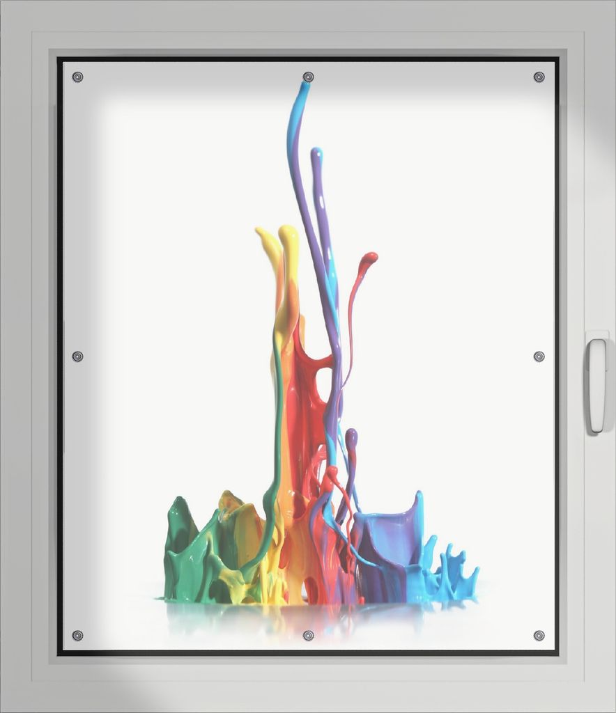 Wallario Lichtschutzbild, Dekorativer Sichtschutz Sonnenschutz 96 x 115 cm mit Motiv: Farbklecks von links - Bunte Farben auf Abwegen - Verdunklung...