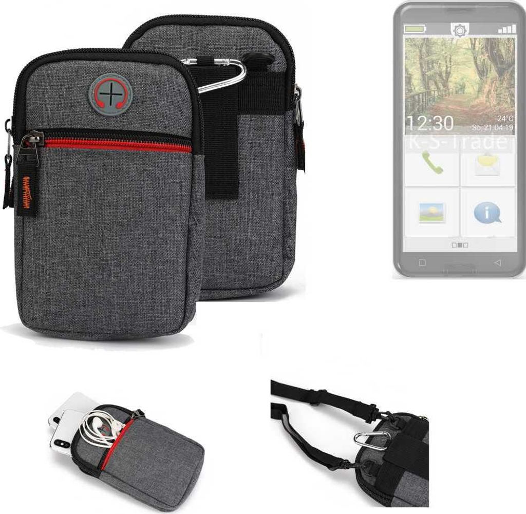 K-S-Trade Holster Gürteltasche kompatibel mit Emporia Smart.3 Handy Tasche Schutz Hülle grau Zusatzfächer 1x