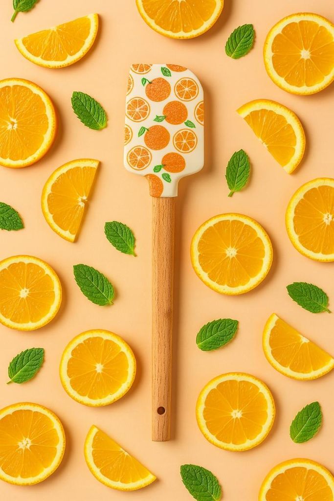 Silikonspatel, 23 cm, Tortenspatel mit Orangenmotiv
