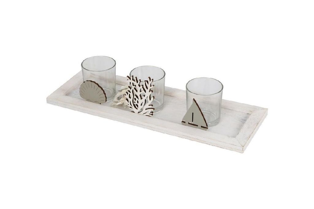 Dekotablett Maritim I 6-teilig I inkl.3 Teelichtgläsern I 40.5x11x10cm I 1 Stück