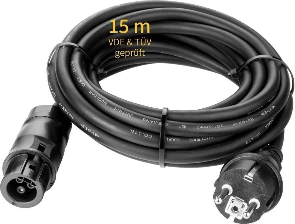 15m Kabel mit Betteri BC01 + Schuko Stecker Adapter Solar Kabel PV Steckdose Netz für Wechselrichter