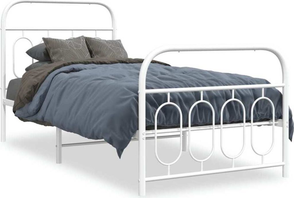 Schlichtes Bettgestell mit Kopf- und Fußteil Metall Weiß 90x190 cm Klassische Betten Schlafzimmer DE7351