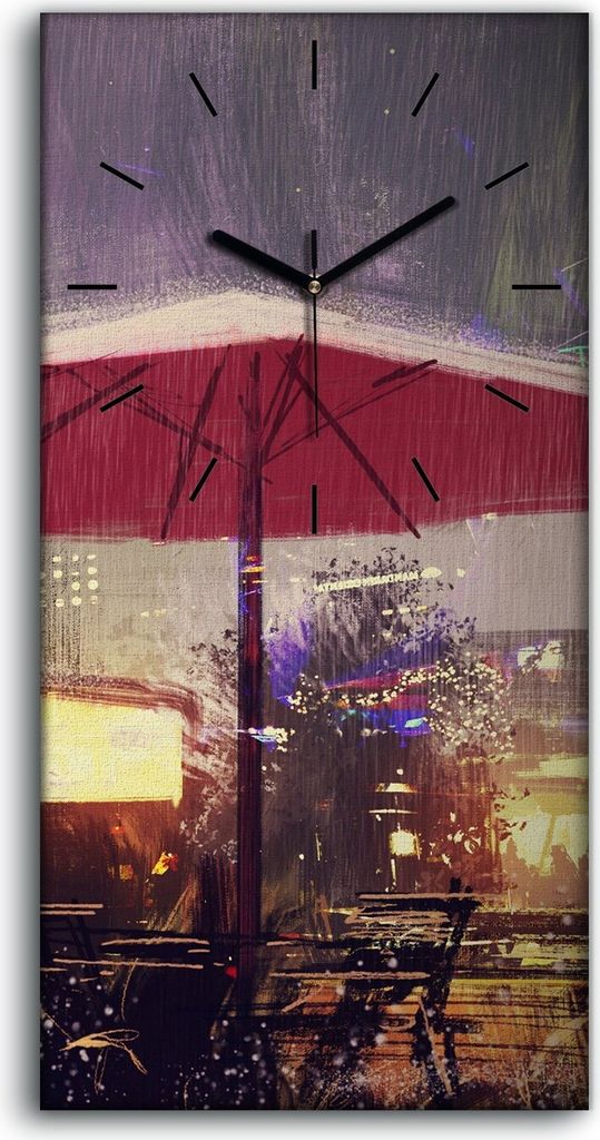 Leinwand Wanduhr Wandkunst Uhr 30x60 Park bei Regenwetter Stadtlichter - schwarze Hände