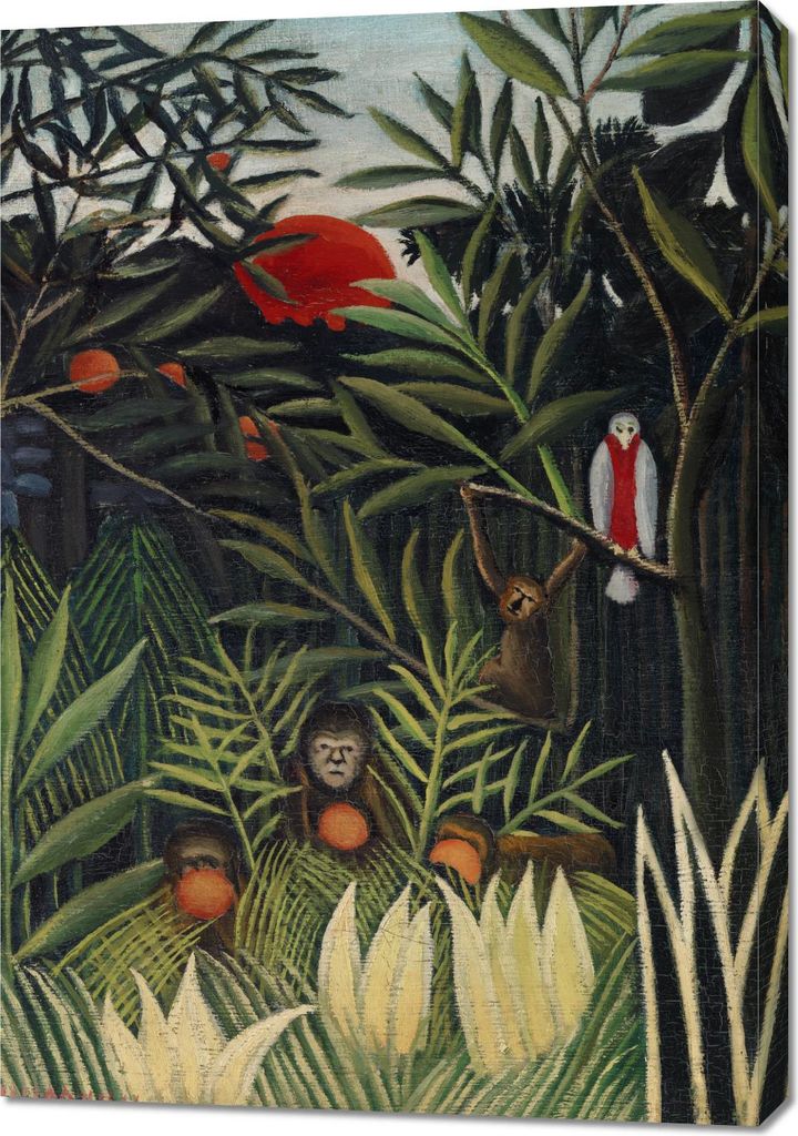 Bild 70x100cm Affen und Papagei, Rousseau Vintage für das Wohnzimmer