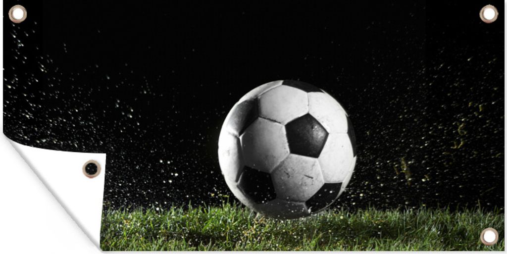 MuchoWow 80x40 cm Outdoor-Poster Gartendeko Sichtschutz Garten Poster für den Garten Fußball auf der Wiese