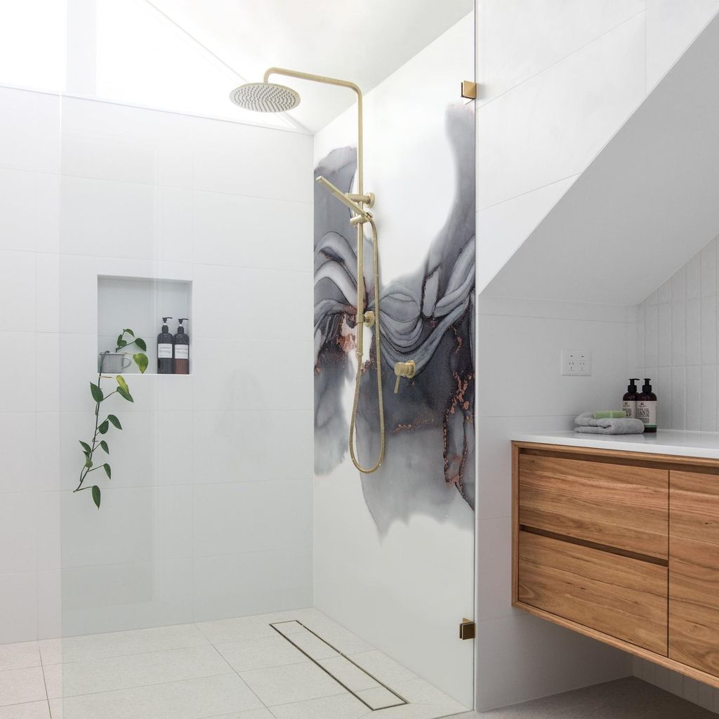 Duschrückwand Muster selbstklebend - 0.61 mm Wandpaneel wasserfest Design grau Badrückwand fugenlos Premium matt 100x210 cm
