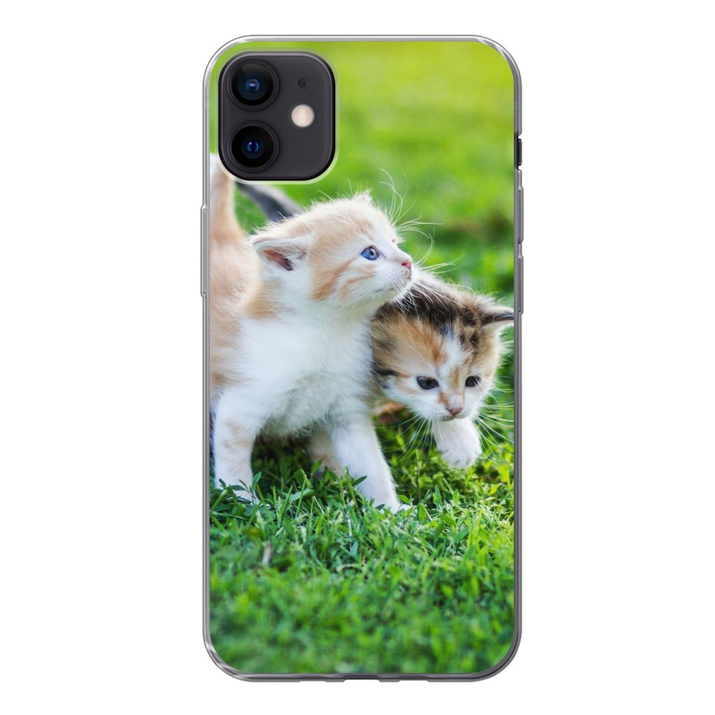 MuchoWow Handyhülle Schutzhülle Hülle für iPhone 12 mini Kätzchen - Katze - Korb - Mädchen - Kinder - Jungen - Kinder Silikon Softcase Hand...
