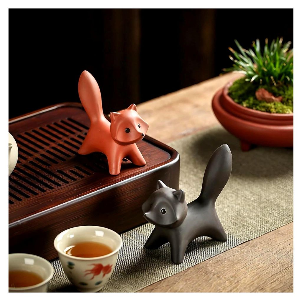 Fuchsfigur aus Keramik, dekoratives Ornament für verschiedene Räume (Orangerot)
